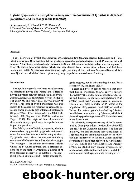 Hybrid dysgenesis in <Emphasis Type="Italic">Drosophila melanogaster:<Emphasis> predominance of Q factor in Japanese populations and its change in the laboratory by Unknown