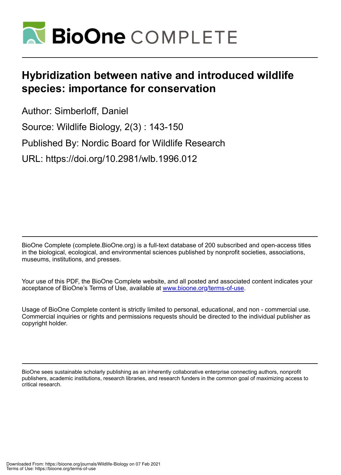 Hybridization between native and introduced wildlife species, importance for conservation pdf by Unknown