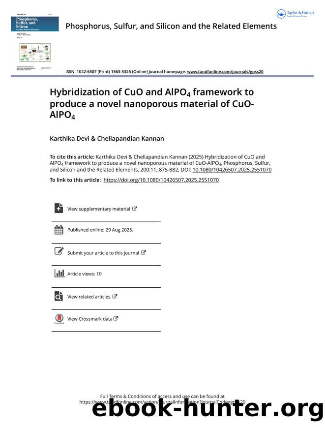 Hybridization of CuO and AlPO4 framework to produce a novel nanoporous material of CuO-AlPO4 by Devi Karthika & Kannan Chellapandian
