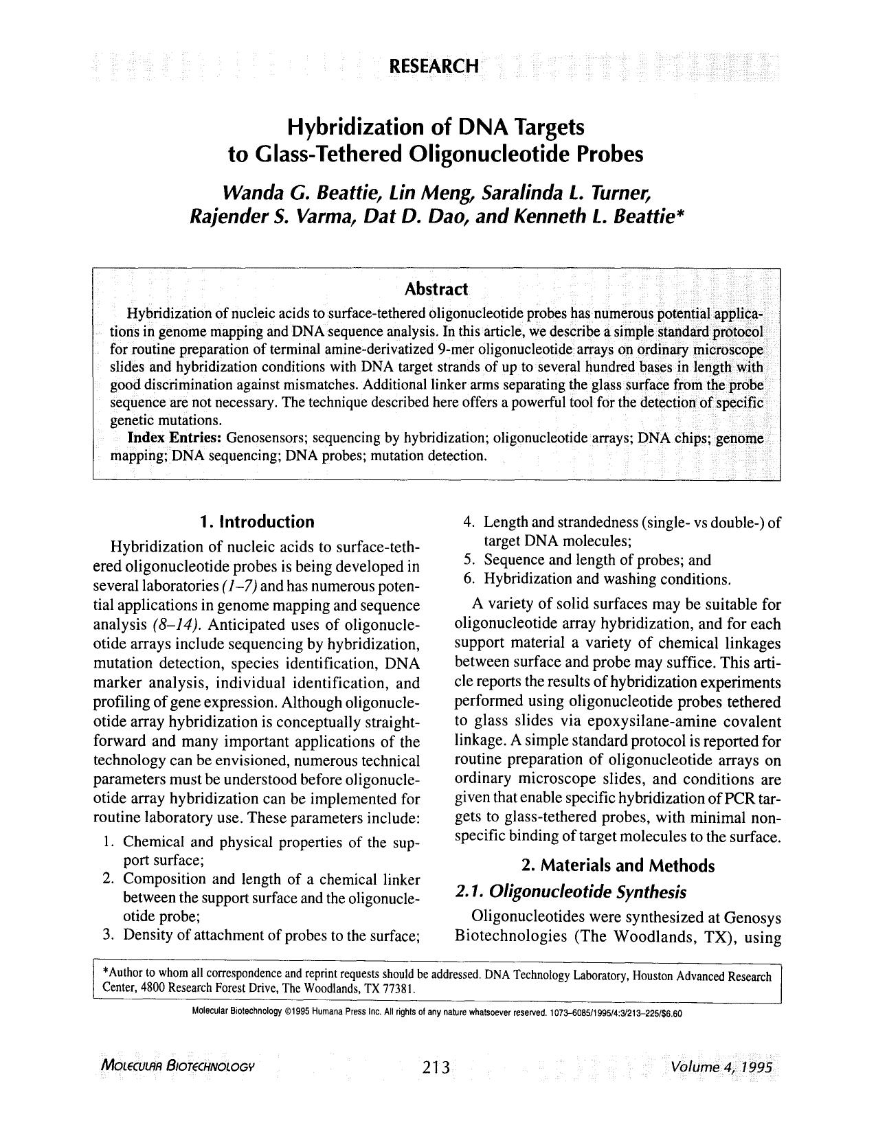 Hybridization of DNA targets to glass-tethered oligonucleotide probes by Unknown