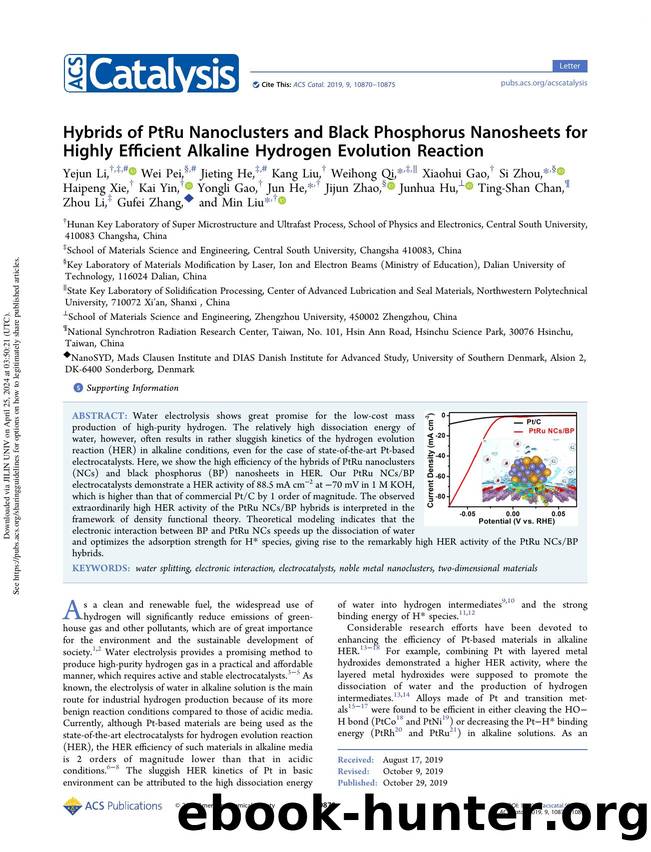 Hybrids of PtRu Nanoclusters and Black Phosphorus Nanosheets for Highly Efficient Alkaline Hydrogen Evolution Reaction by unknow