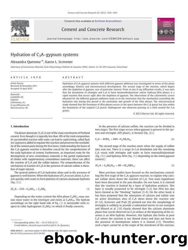 Hydration of C3Aâgypsum systems by Alexandra Quennoz & Karen L. Scrivener