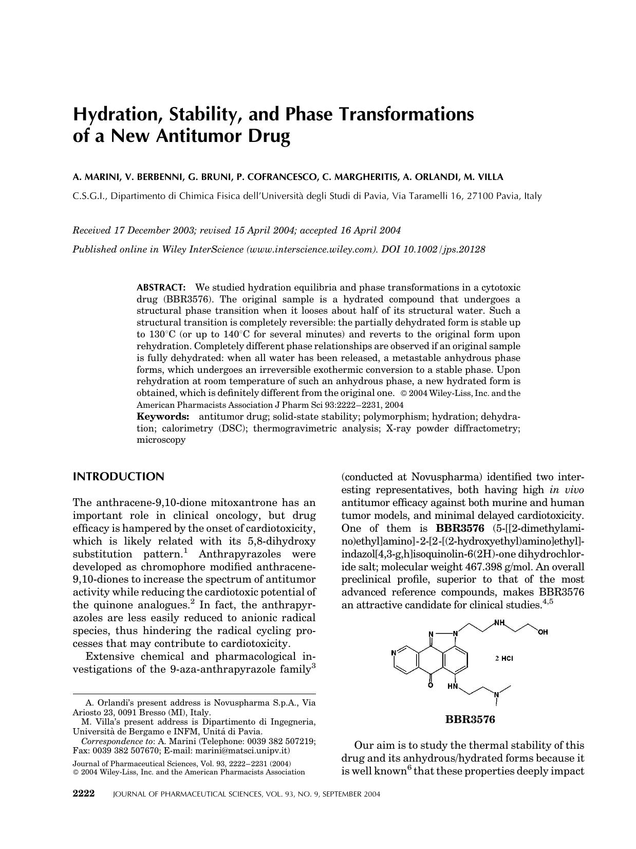 Hydration, stability, and phase transformations of a new antitumor drug by Unknown
