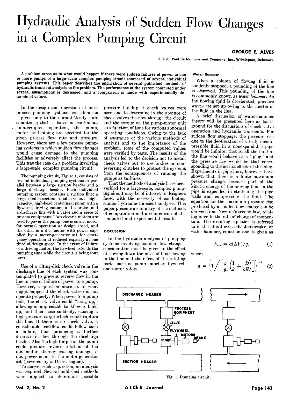Hydraulic analysis of sudden flow changes in a complex pumping circuit by Unknown