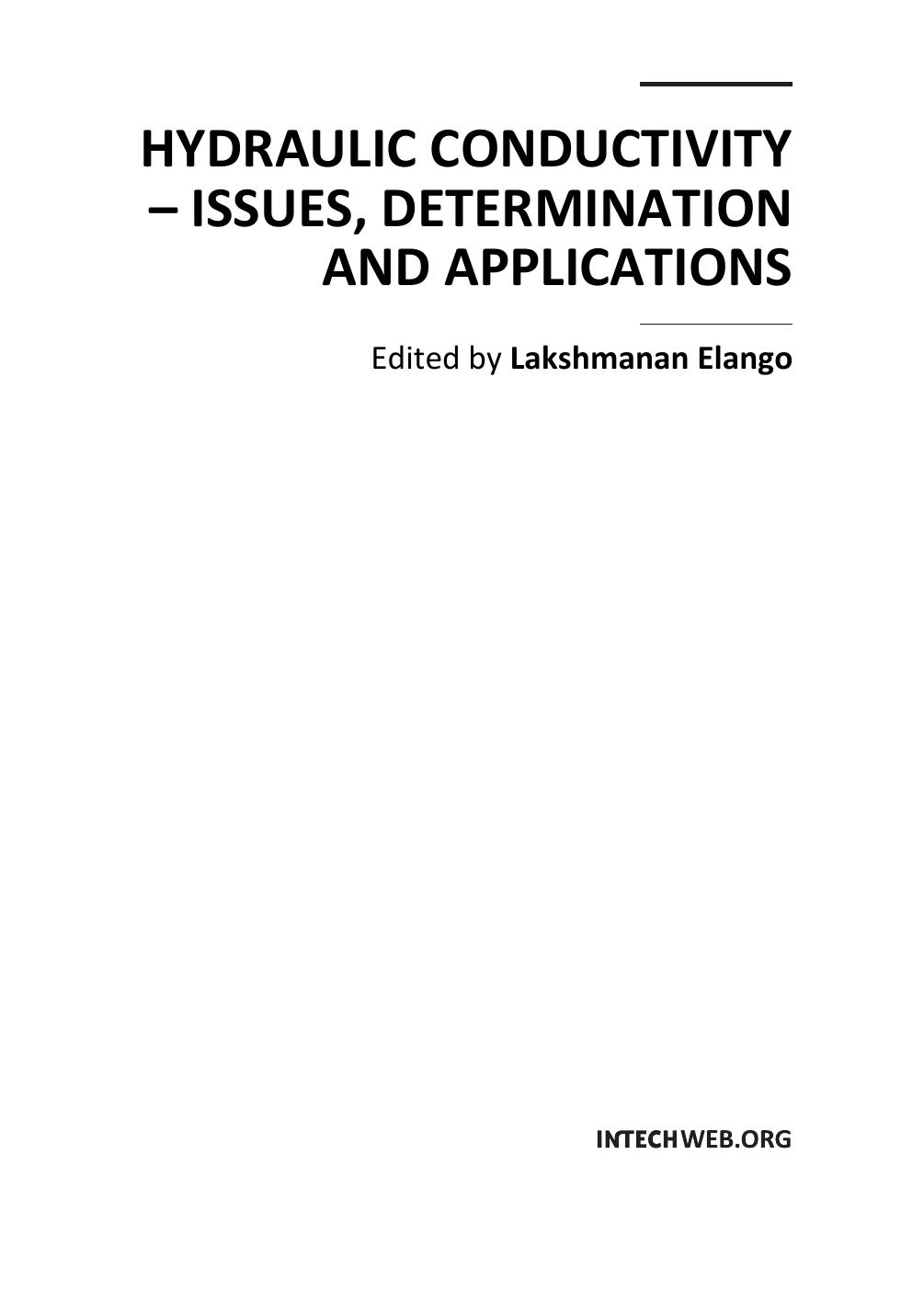 Hydraulic conductivity : issues, determination and applications by Lakshmanan Elango