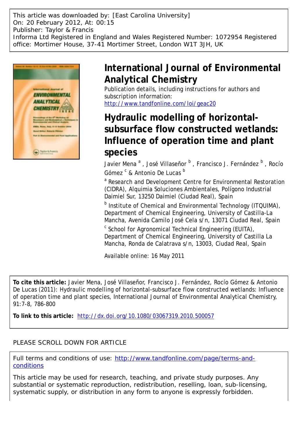 Hydraulic modelling of horizontal-subsurface flow constructed wetlands: Influence of operation time and plant species by unknow
