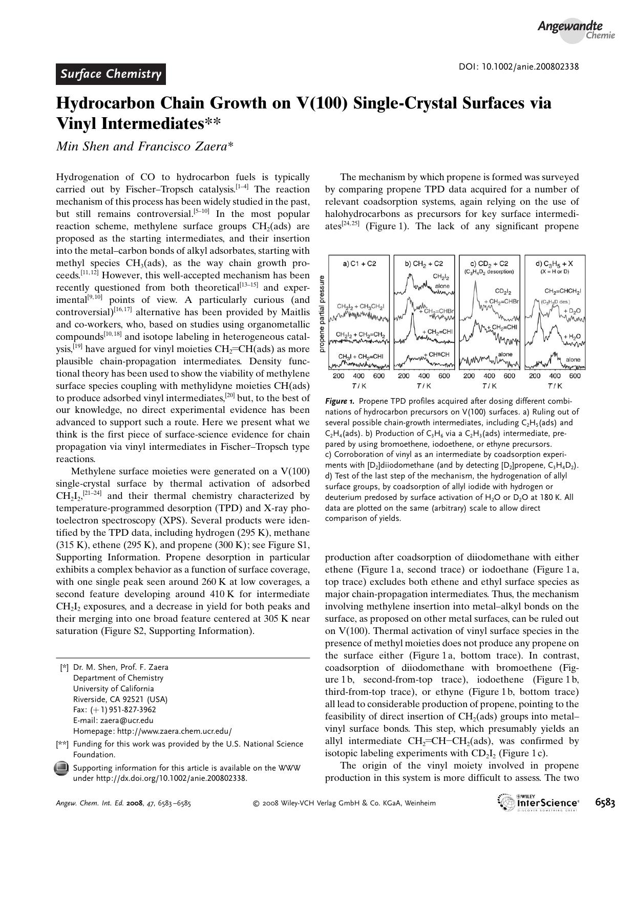 Hydrocarbon Chain Growth on V(100) Single-Crystal Surfaces via Vinyl Intermediates by Unknown