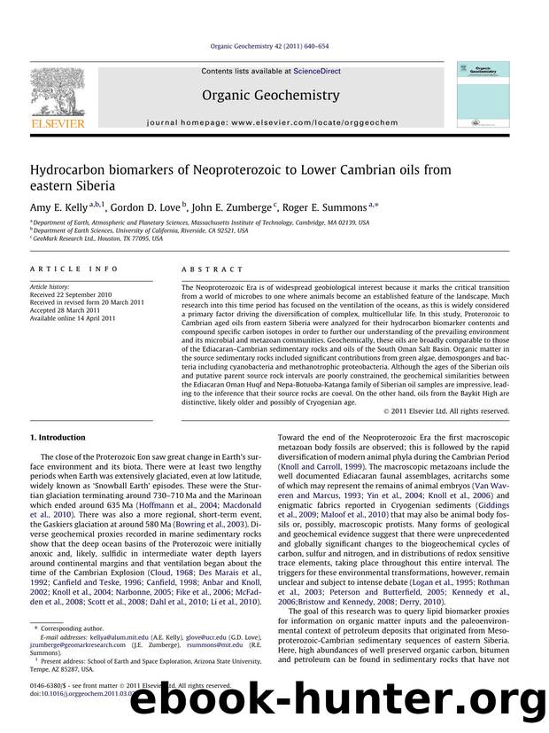 Hydrocarbon biomarkers of Neoproterozoic to Lower Cambrian oils from eastern Siberia by Amy E. Kelly & Gordon D. Love & John E. Zumberge & Roger E. Summons