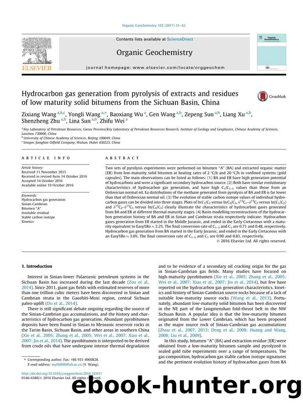 Hydrocarbon gas generation from pyrolysis of extracts and residues of low maturity solid bitumens from the Sichuan Basin, China by unknow