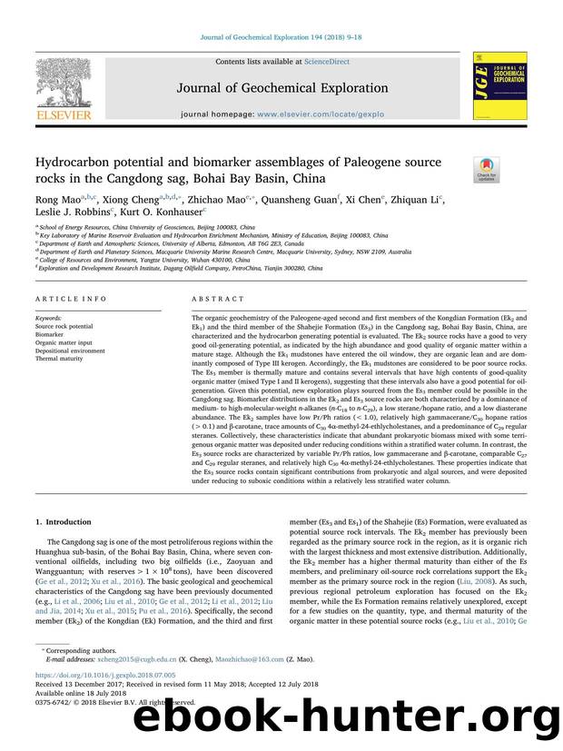 Hydrocarbon potential and biomarker assemblages of Paleogene source rocks in the Cangdong sag, Bohai Bay Basin, China by unknow