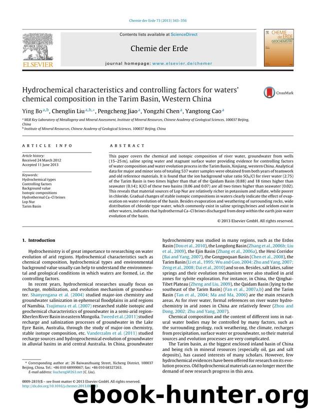 Hydrochemical characteristics and controlling factors for watersâ chemical composition in the Tarim Basin, Western China by Ying Bo & Chenglin Liu & Pengcheng Jiao & Yongzhi Chen & Yangtong Cao