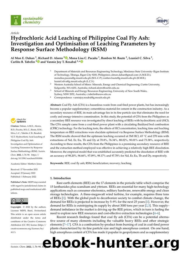 Hydrochloric Acid Leaching of Philippine Coal Fly Ash: Investigation and Optimisation of Leaching Parameters by Response Surface Methodology (RSM) by unknow