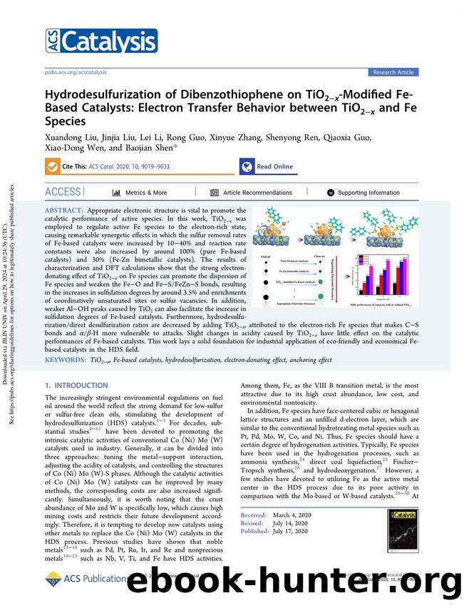 Hydrodesulfurization of Dibenzothiophene on TiO2âx-Modified Fe-Based Catalysts: Electron Transfer Behavior between TiO2âx and Fe Species by unknow
