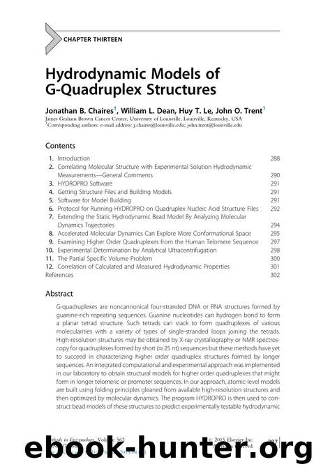 Hydrodynamic Models of G-Quadruplex Structures by Jonathan B. Chaires & William L. Dean & Huy T. Le & John O. Trent
