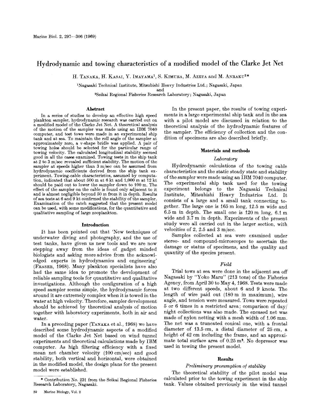 Hydrodynamic and towing characteristics of a modified model of the Clarke Jet Net by Unknown