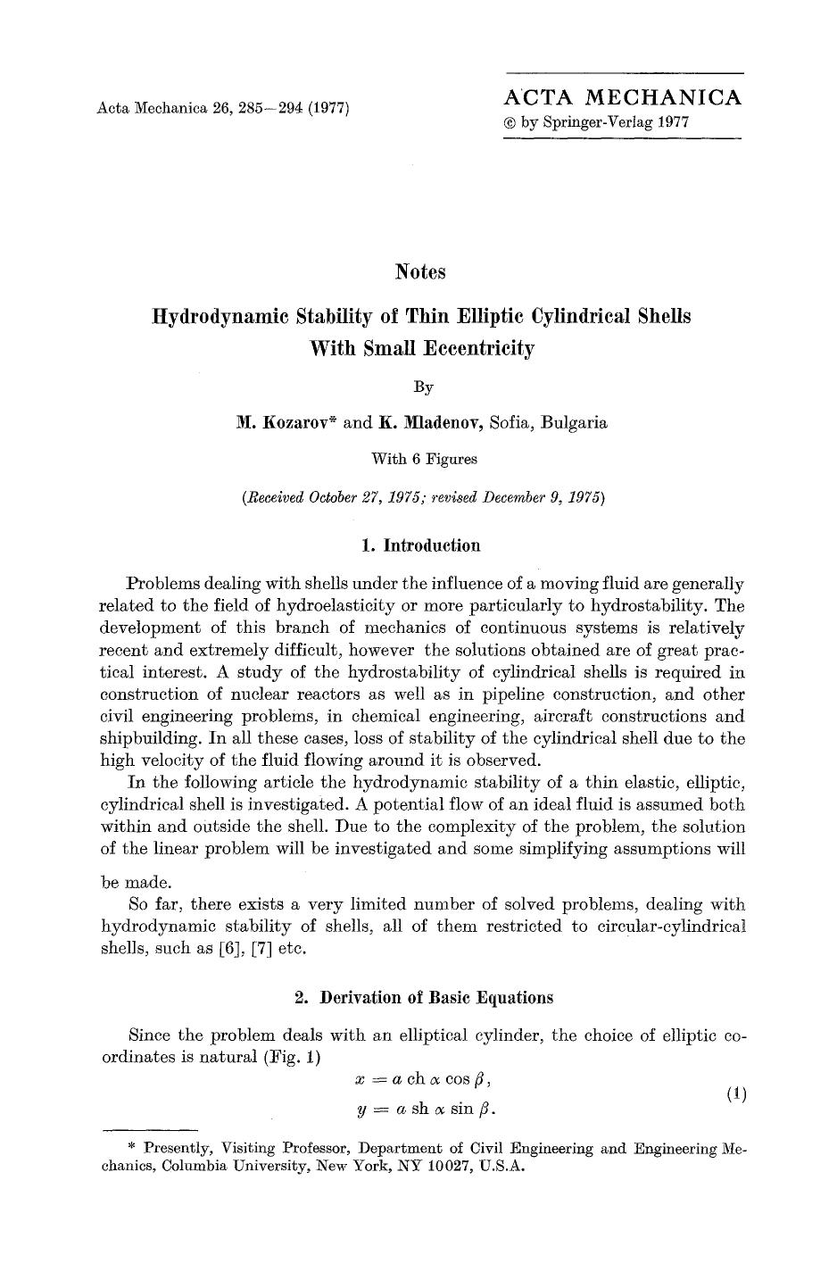 Hydrodynamic stability of thin elliptic cylindrical shells with small eccentricity by Unknown