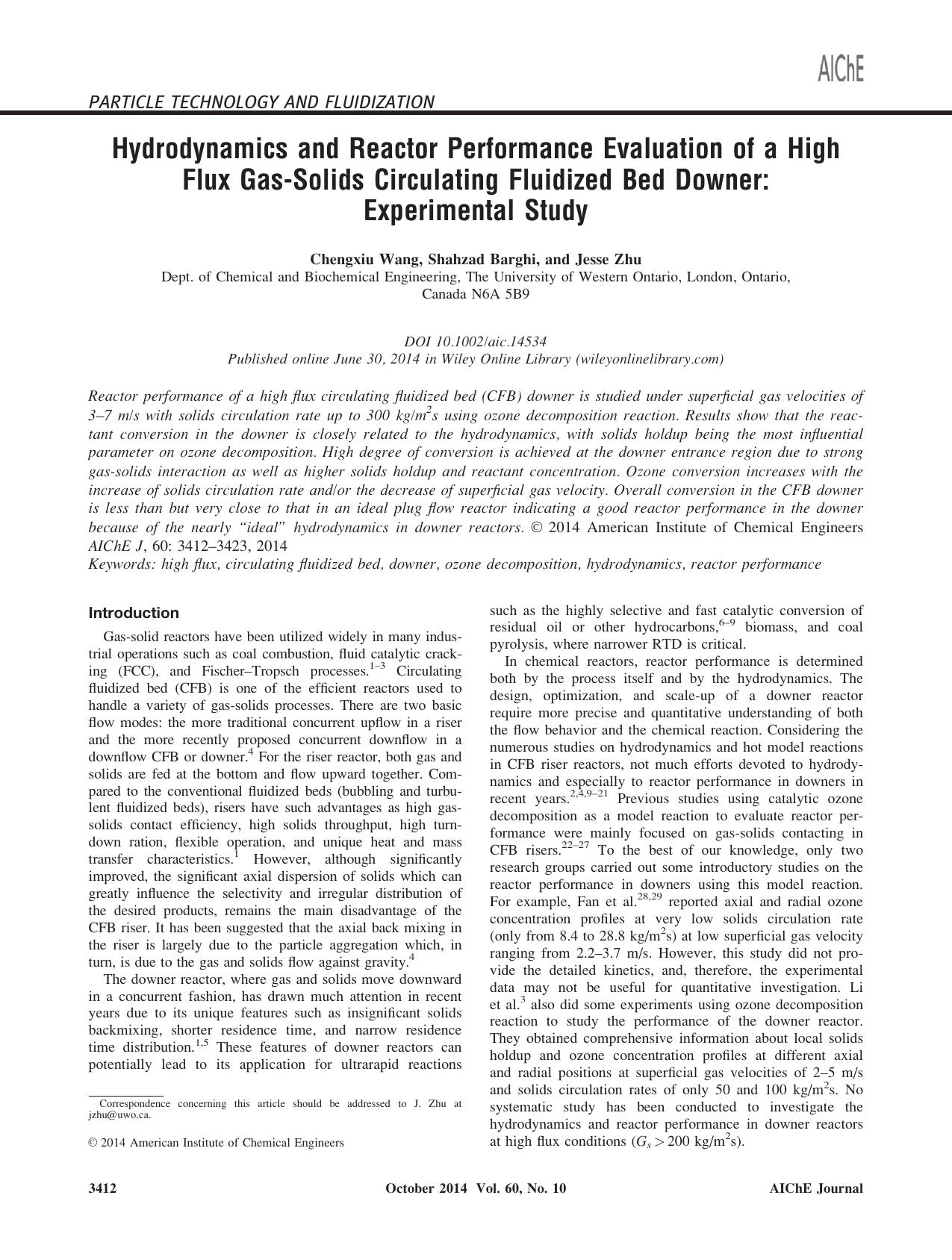 Hydrodynamics and reactor performance evaluation of a high flux gassolids circulating fluidized bed downer: Experimental study by Unknown