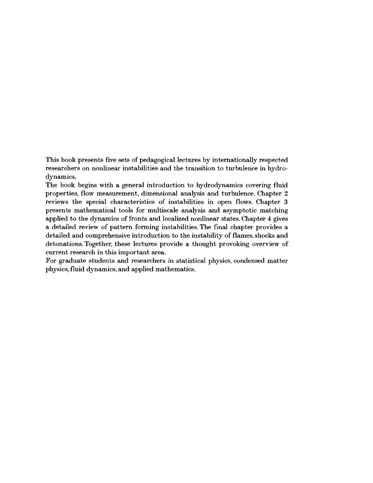 Hydrodynamics, Nonlin. Instabilities [stat. physics] by C. Godreche et. al.