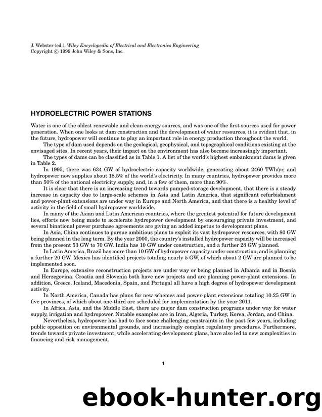 Hydroelectric Power Stations". In: Wiley Encyclopedia of Electrical and Electronics Engineering by Unknown