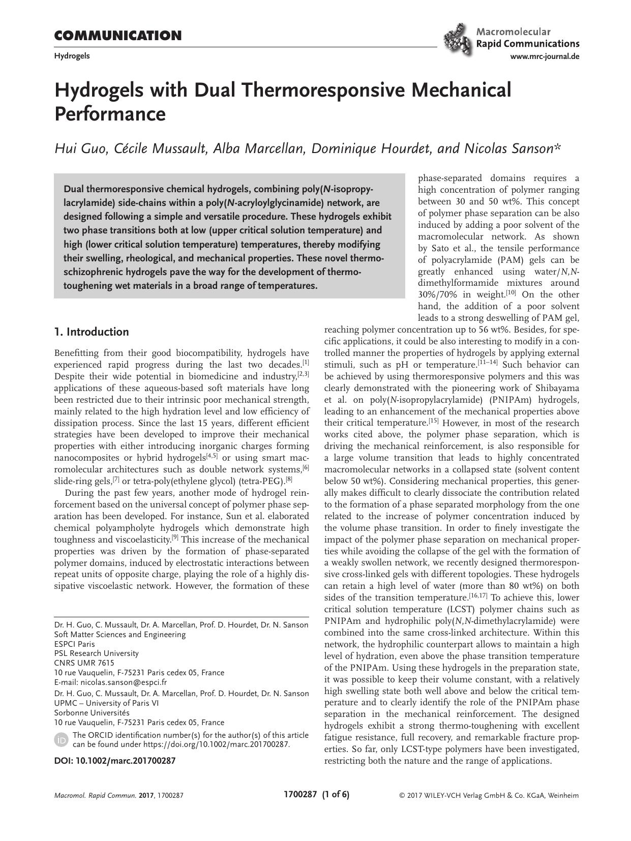 Hydrogels with Dual Thermoresponsive Mechanical Performance by Unknown