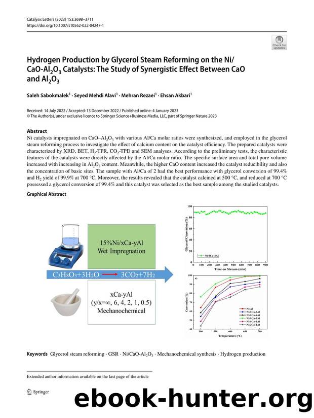 Hydrogen Production by Glycerol Steam Reforming on the NiCaO-Al2O3 Catalysts: The Study of Synergistic Effect Between CaO and Al2O3 by Saleh Sabokmalek & Seyed Mehdi Alavi & Mehran Rezaei & Ehsan Akbari