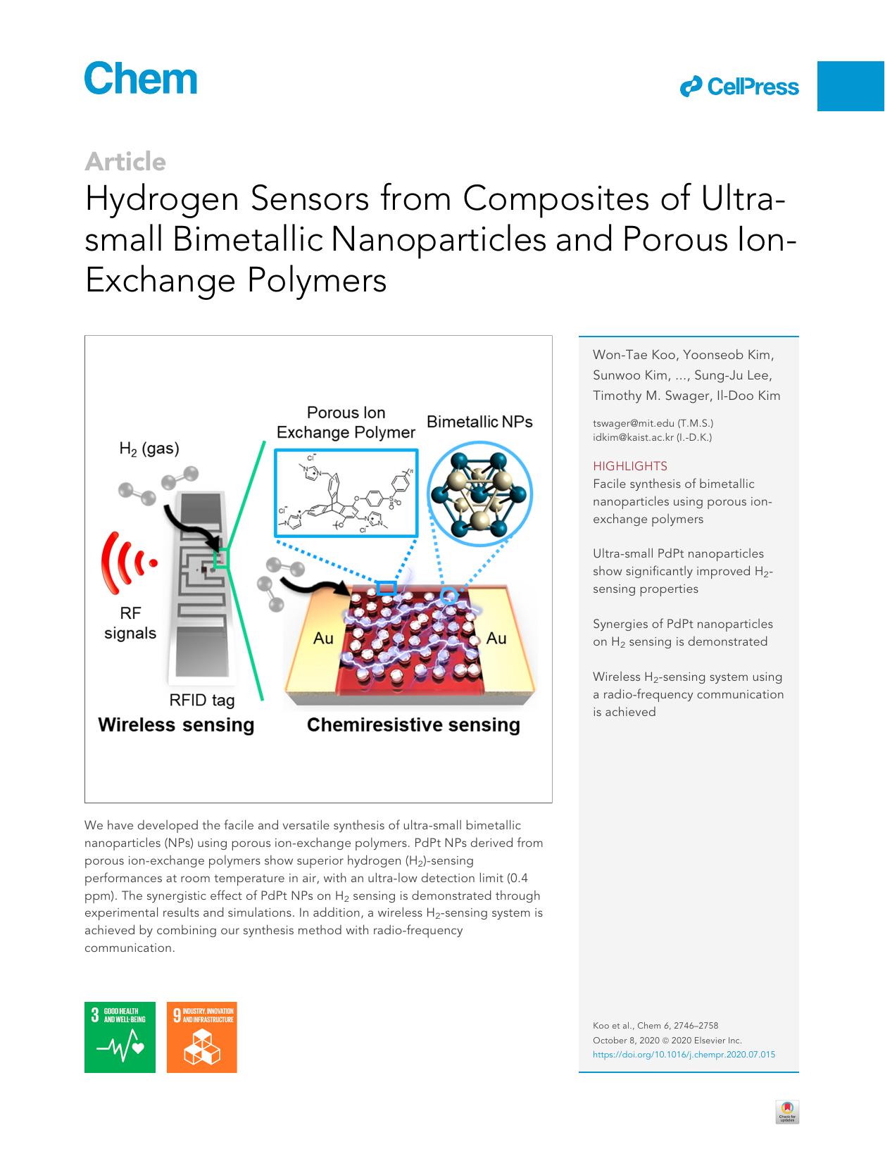 Hydrogen Sensors from Composites of Ultra-small Bimetallic Nanoparticles and Porous Ion-Exchange Polymers by Won-Tae Koo