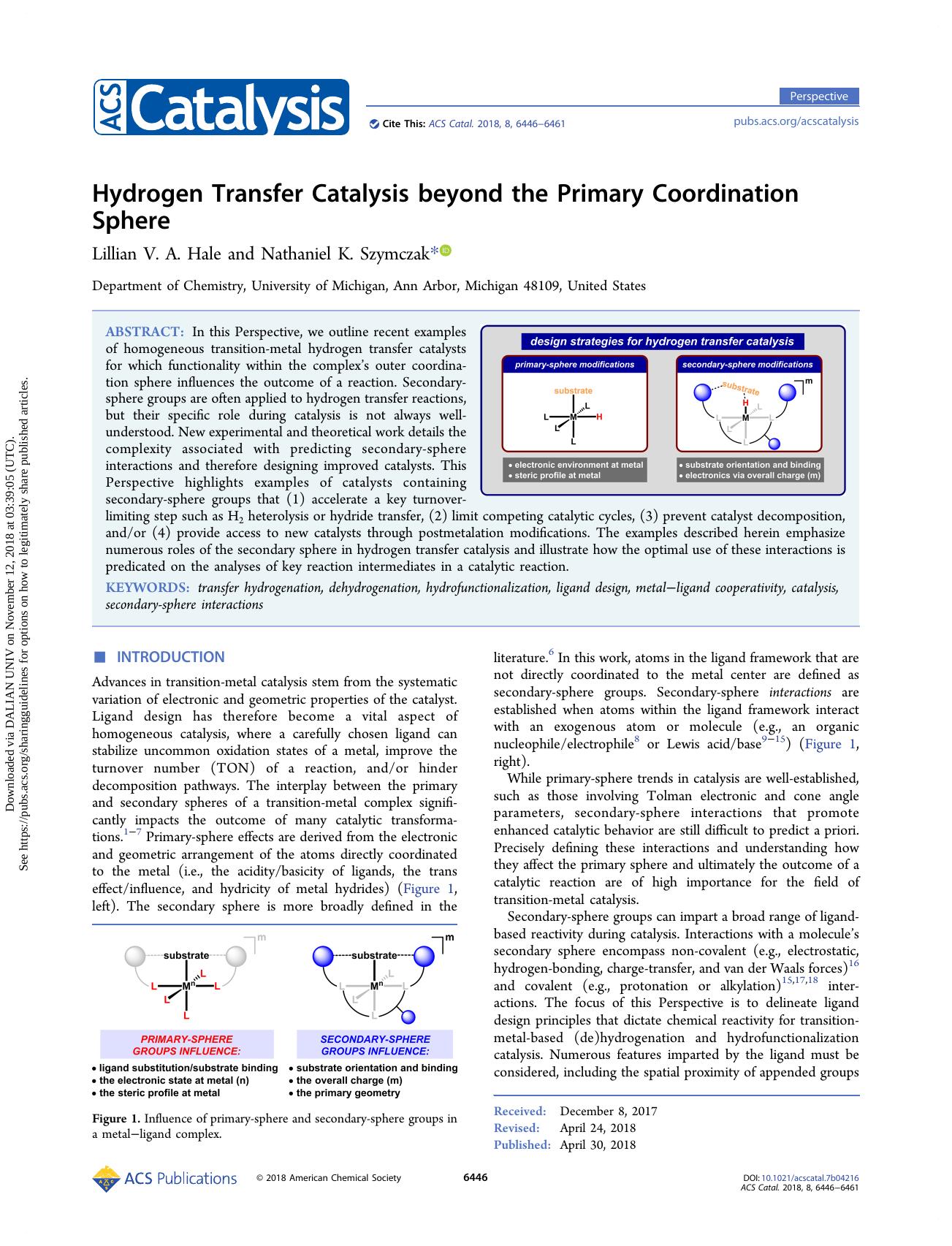 Hydrogen Transfer Catalysis beyond the Primary Coordination Sphere by Lillian V. A. Hale & Nathaniel K. Szymczak