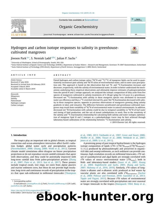 Hydrogen and carbon isotope responses to salinity in greenhouse-cultivated mangroves by Jiwoon Park & S. Nemiah Ladd & Julian P. Sachs