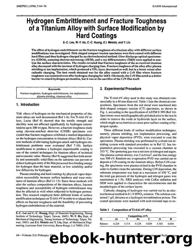 Hydrogen embrittlement and fracture toughness of a titanium alloy with surface modification by hard coatings by Unknown
