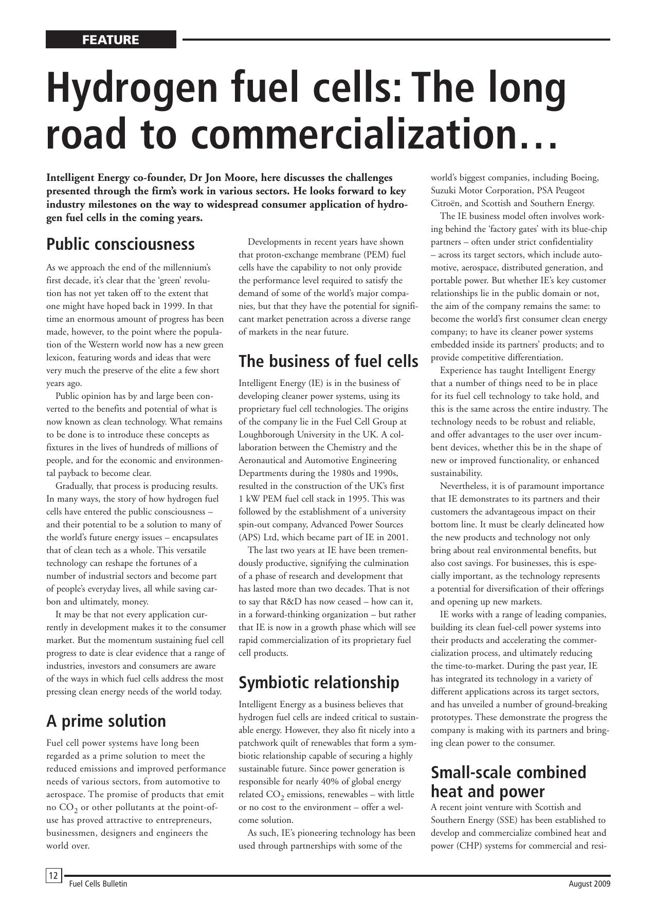 Hydrogen fuel cells: The long road to commercializationâ¦ by Jon Moore