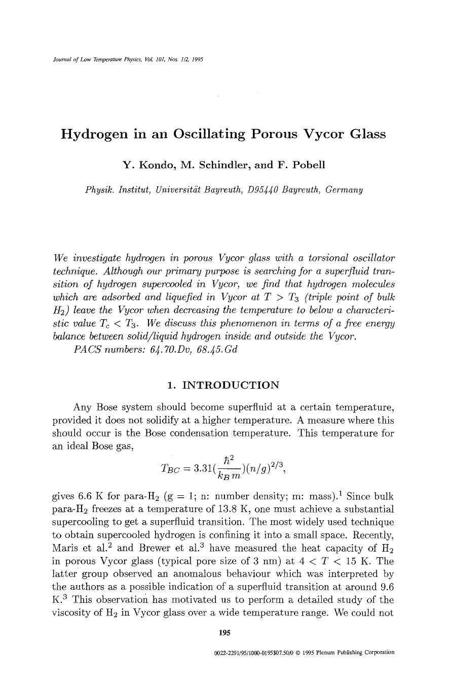 Hydrogen in an oscillating porous Vycor glass by Unknown