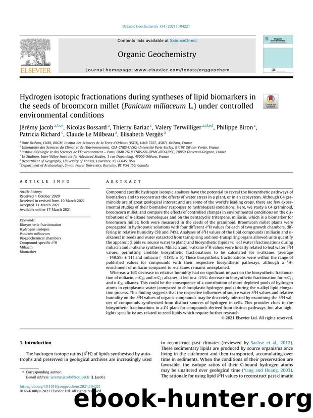 Hydrogen isotopic fractionations during syntheses of lipid biomarkers in the seeds of broomcorn millet (Panicum miliaceum L.) under controlled environmental conditions by unknow