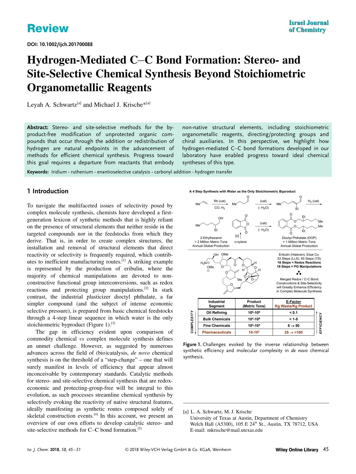 HydrogenâMediated CâC Bond Formation: Stereoâ and SiteâSelective Chemical Synthesis Beyond Stoichiometric Organometallic Reagents by Unknown