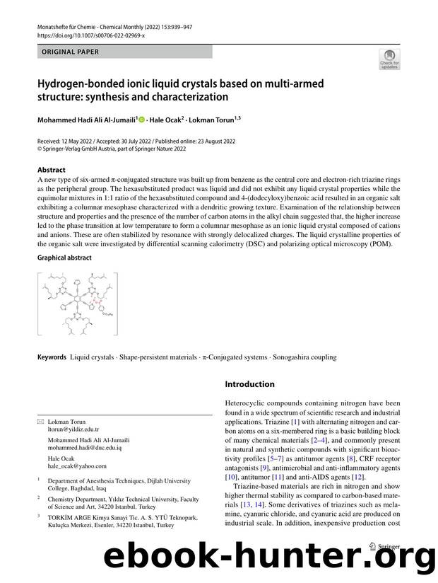 Hydrogen-bonded ionic liquid crystals based on multi-armed structure: synthesis and characterization by Mohammed Hadi Ali Al-Jumaili & Hale Ocak & Lokman Torun
