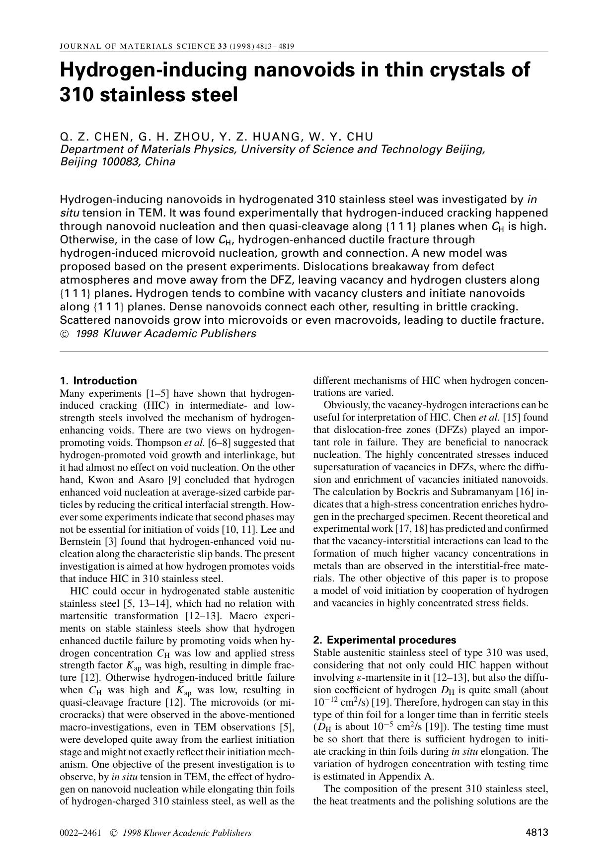 Hydrogen-inducing nanovoids in thin crystals of 310 stainless steel by Unknown