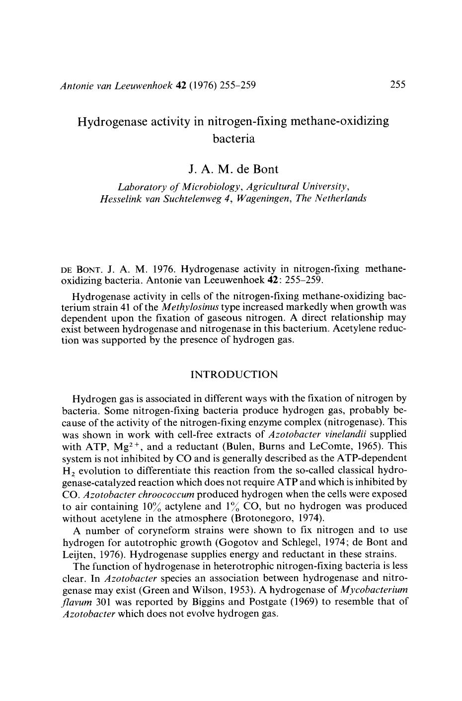 Hydrogenase activity in nitrogen-fixing methane-oxidizing bacteria by Unknown