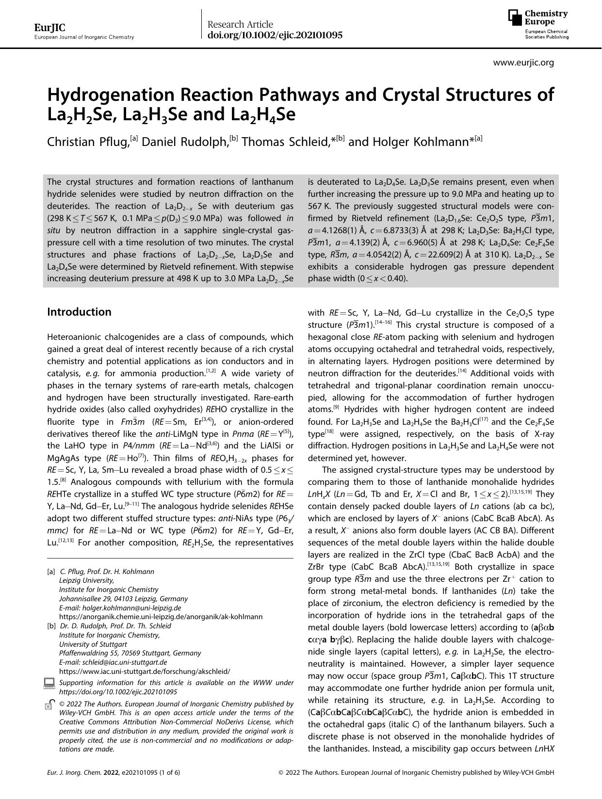 Hydrogenation Reaction Pathways and Crystal Structures of La2H2Se, La2H3Se and La2H4Se by Unknown