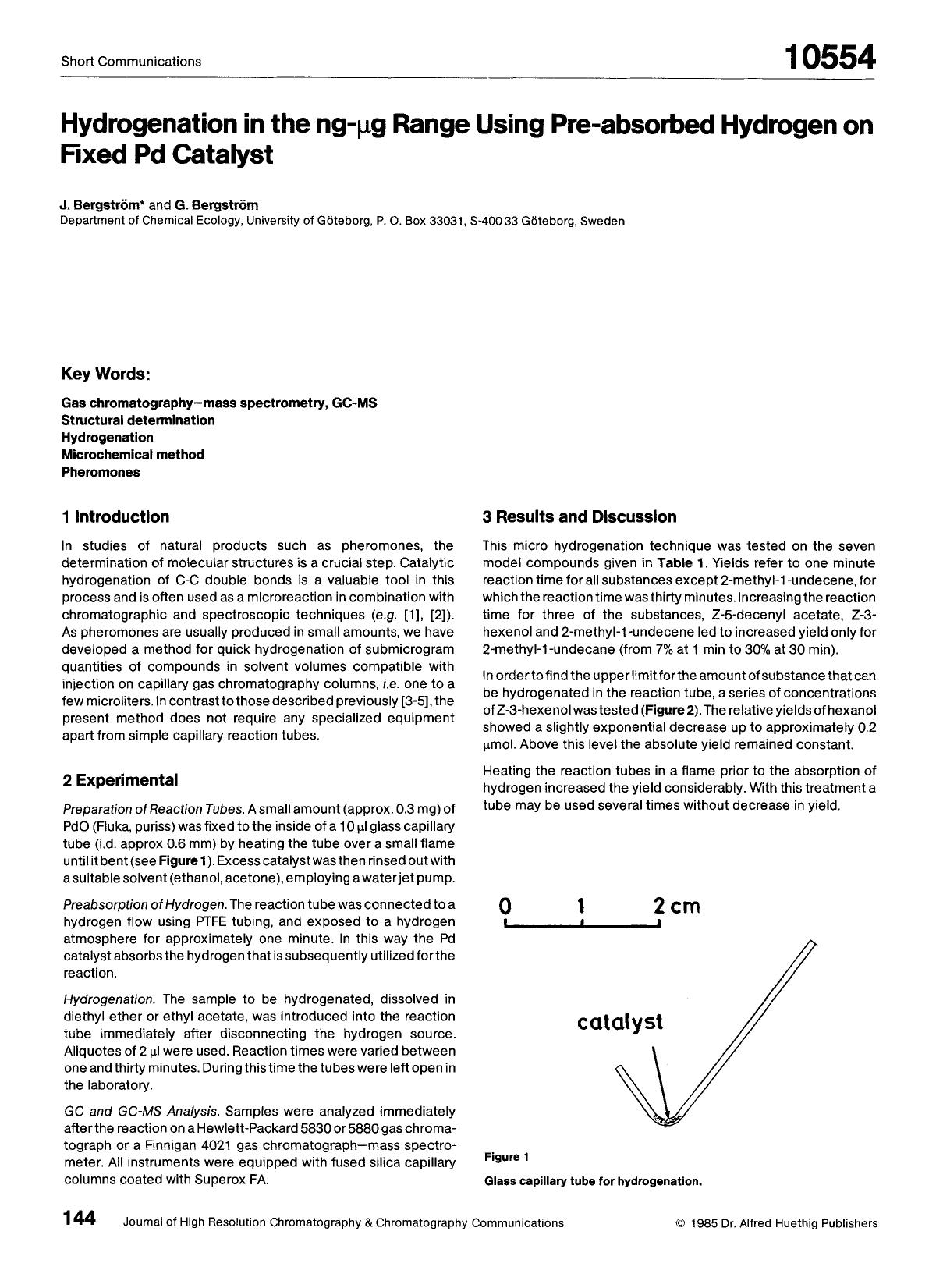 Hydrogenation in the ng-Âµg range using pre-absorbed hydrogen on fixed Pd catalyst by Unknown
