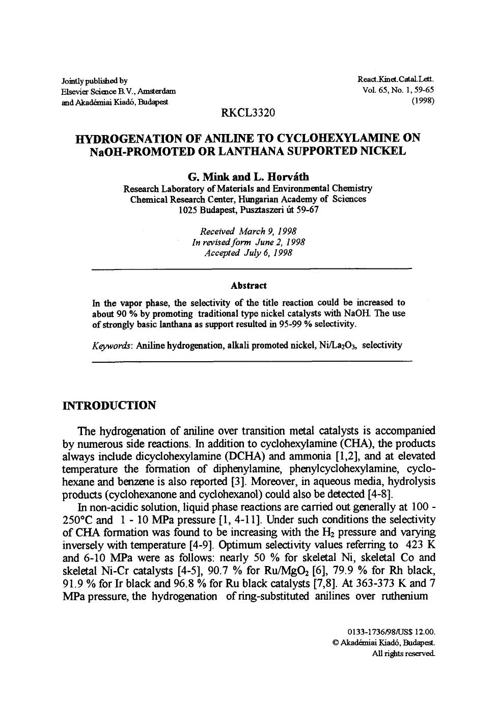 Hydrogenation of aniline to cyclohexylamine on NaOH-promoted or lanthana supported nickel by Unknown