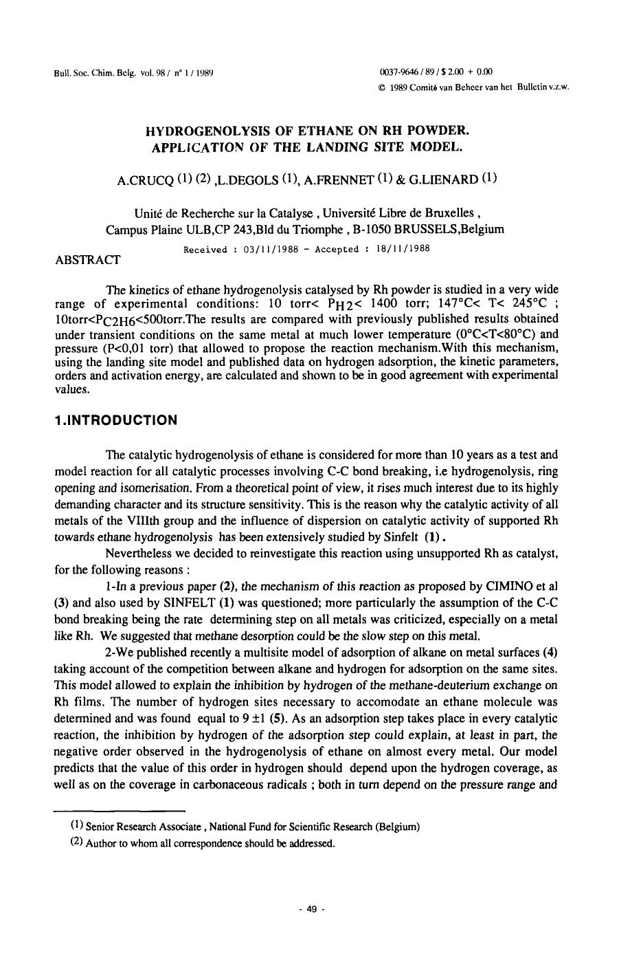 Hydrogenolysis of Ethane on RH Powder. Application of the Landing Site Model by Unknown
