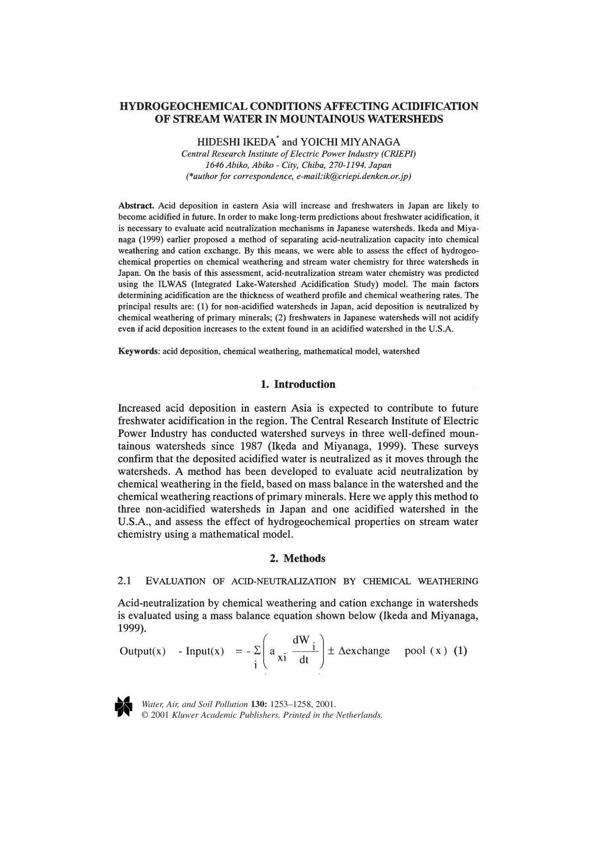 Hydrogeochemical Conditions Affecting Acidification of Stream Water in Mountainous Watersheds by Unknown