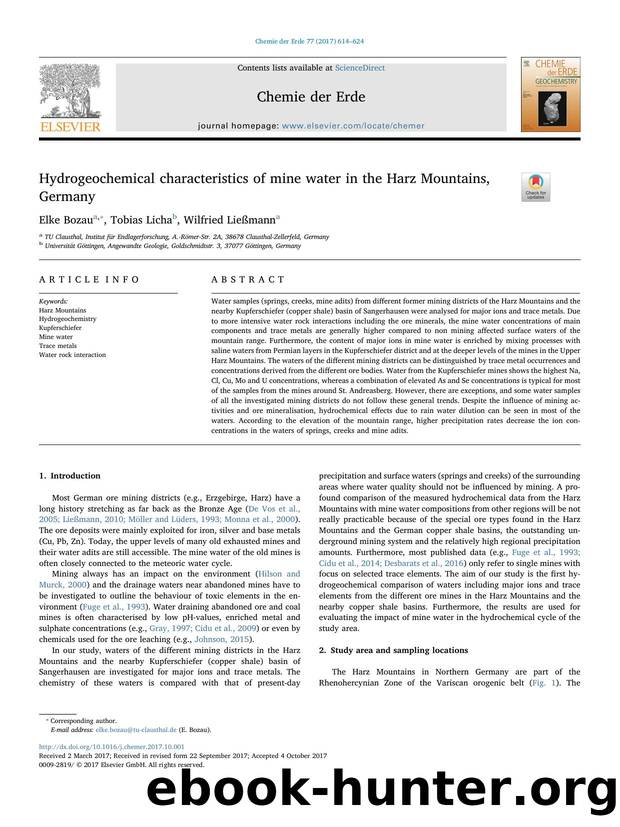 Hydrogeochemical characteristics of mine water in the Harz Mountains, Germany by Elke Bozau & Tobias Licha & Wilfried Ließmann