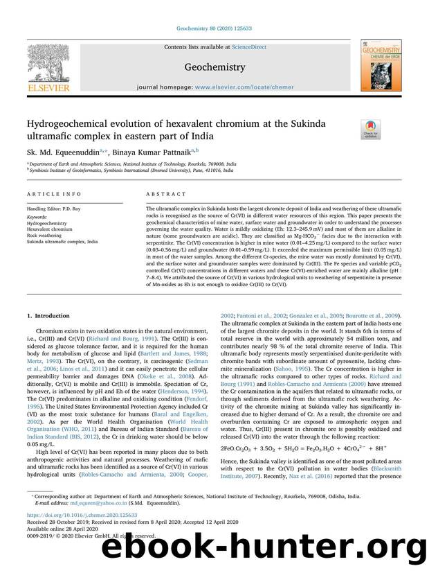 Hydrogeochemical evolution of hexavalent chromium at the Sukinda ultramafic complex in eastern part of India by Sk. Md. Equeenuddin & Binaya Kumar Pattnaik