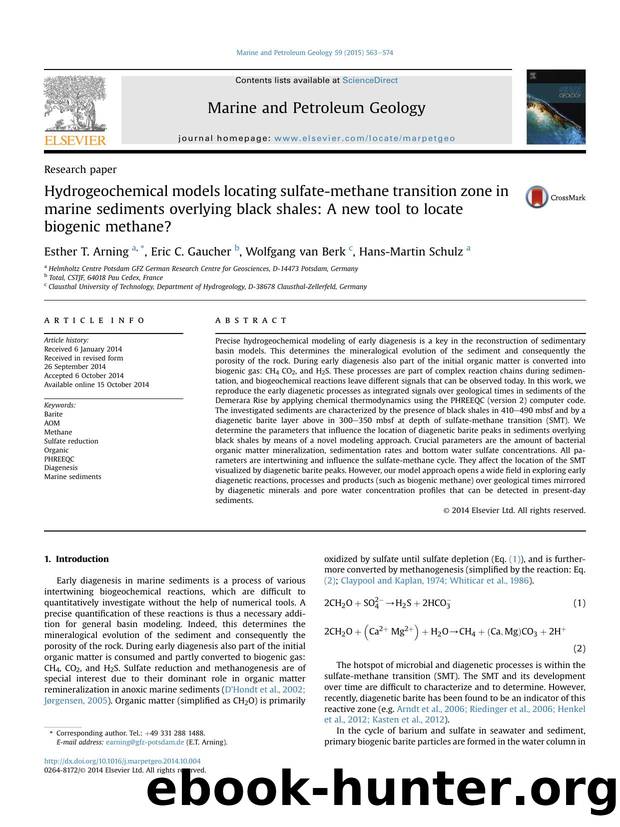 Hydrogeochemical models locating sulfate-methane transition zone in marine sediments overlying black shales: A new tool to locate biogenic methane? by Esther T. Arning & Eric C. Gaucher & Wolfgang van Berk & Hans-Martin Schulz