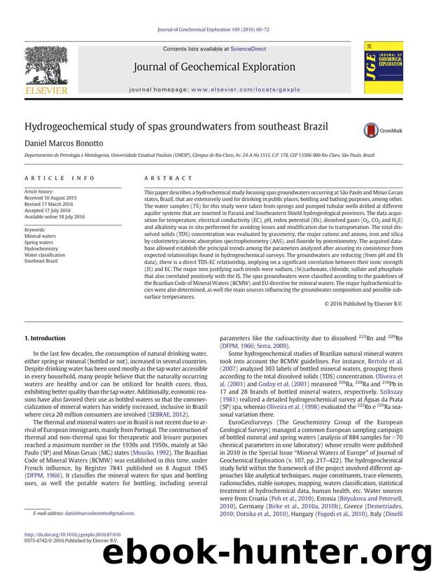 Hydrogeochemical study of spas groundwaters from southeast Brazil by Daniel Marcos Bonotto