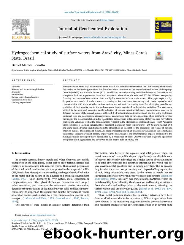 Hydrogeochemical study of surface waters from AraxÃ¡ city, Minas Gerais State, Brazil by Daniel Marcos Bonotto