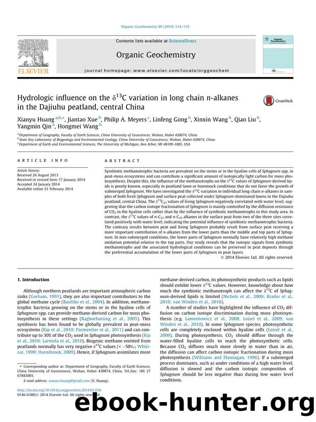 Hydrologic influence on the ô13C variation in long chain n-alkanes in the Dajiuhu peatland, central China by Xianyu Huang