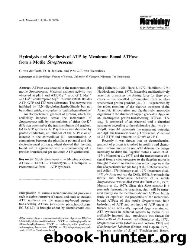 Hydrolysis and synthesis of ATP by membrane-bound ATPase from a motile <Emphasis Type="Italic">Streptococcus<Emphasis> by Unknown