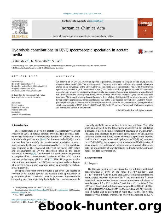 Hydrolysis contributions in U(VI) spectroscopic speciation in acetate media by D. Kwiatek & G. Meinrath & S. Lis