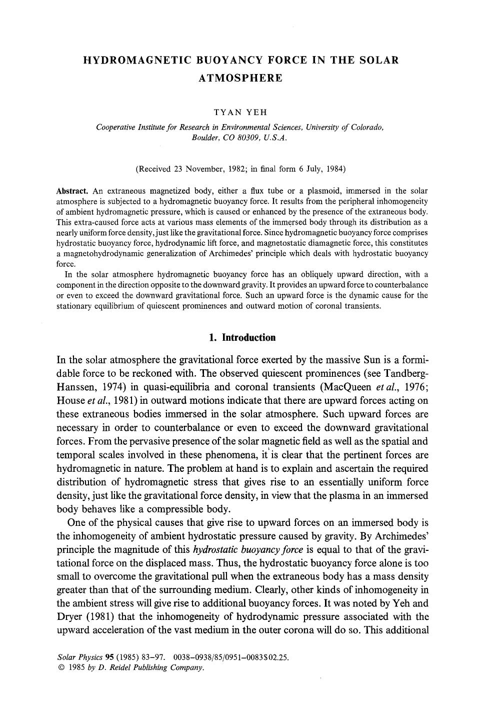 Hydromagnetic buoyancy force in the solar atmosphere by Unknown